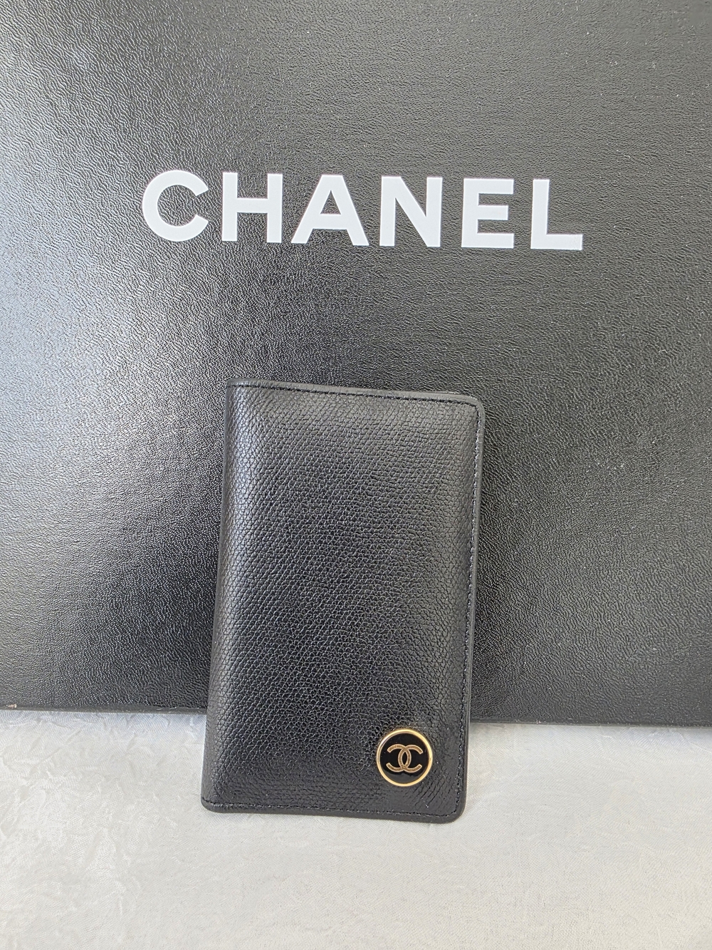 Auth CHANEL Caviar Black Leather Card Holder